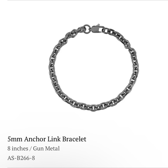 NWT The Steel Shop. 5mm Anchor Link Bracelet. 
8 inches. Gun Metal. - Picture 3 of 4